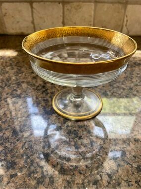 Vintage Dorothy Thorpe Footed Glass Dessert Bowl, Gold Banded Rim